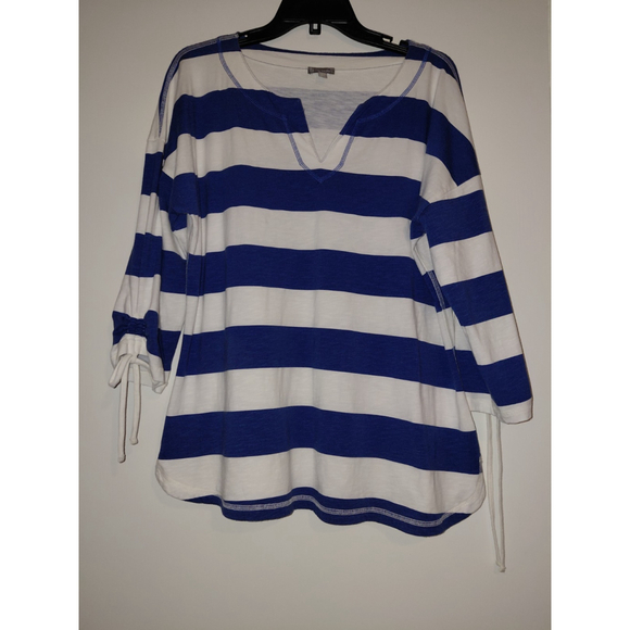 Talbots Tops - T by Talbot's Women's XLP Petite Boatneck Longsleeve White & Blue Striped Top